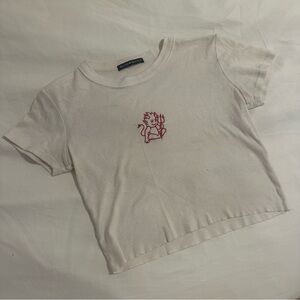 Brandy Melville White Baby Tee with Red Embroidery